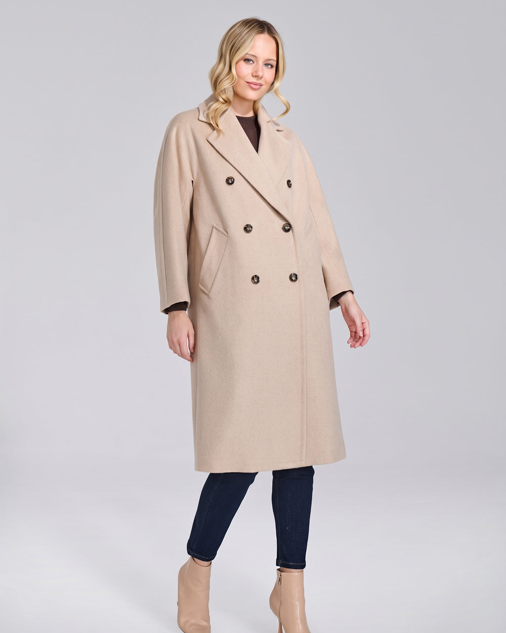 Cappotto doppio petto lungo donna, colore Beige – Chiara Dalba