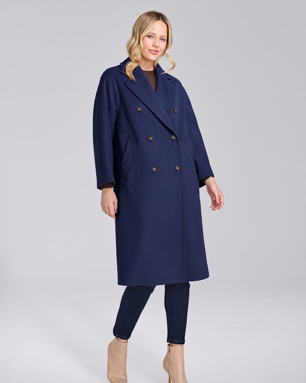 Cappotto doppio petto lungo donna, colore Blu Navy – Chiara Dalba