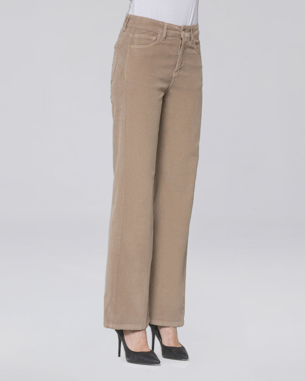 Pantalone palazzo in velluto 5 tasche donna, colore Beige – Chiara Dalba