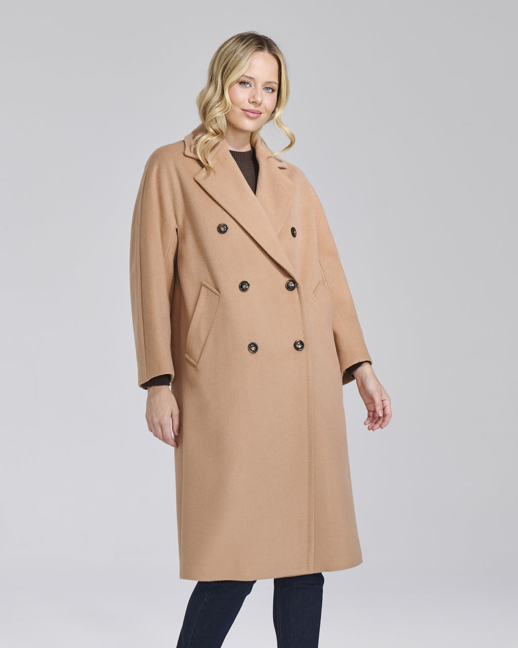 Cappotto doppio petto lungo donna, colore Cammello – Chiara Dalba