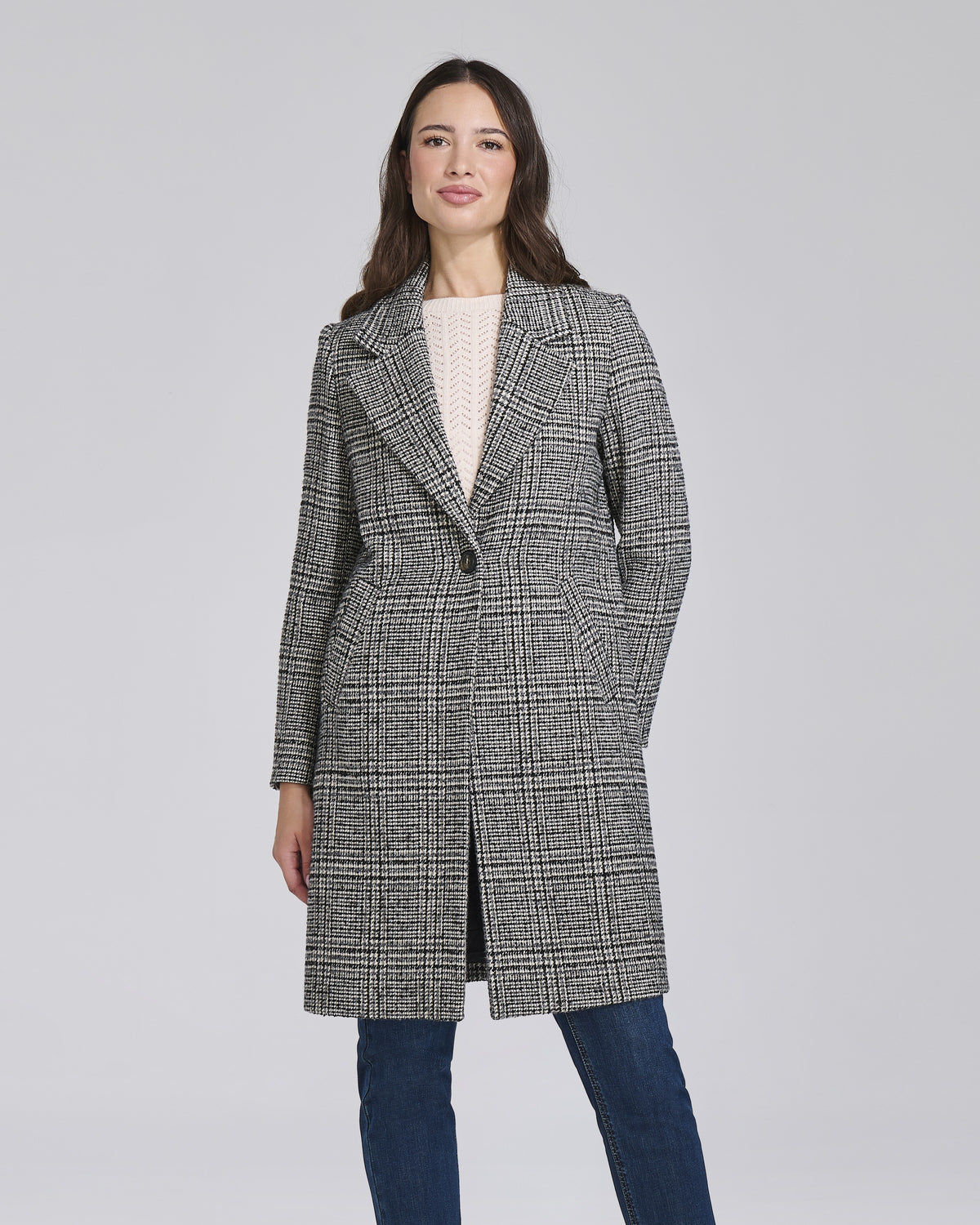 Cappotto monopetto a quadri donna, colore Grigio Medio – Chiara Dalba