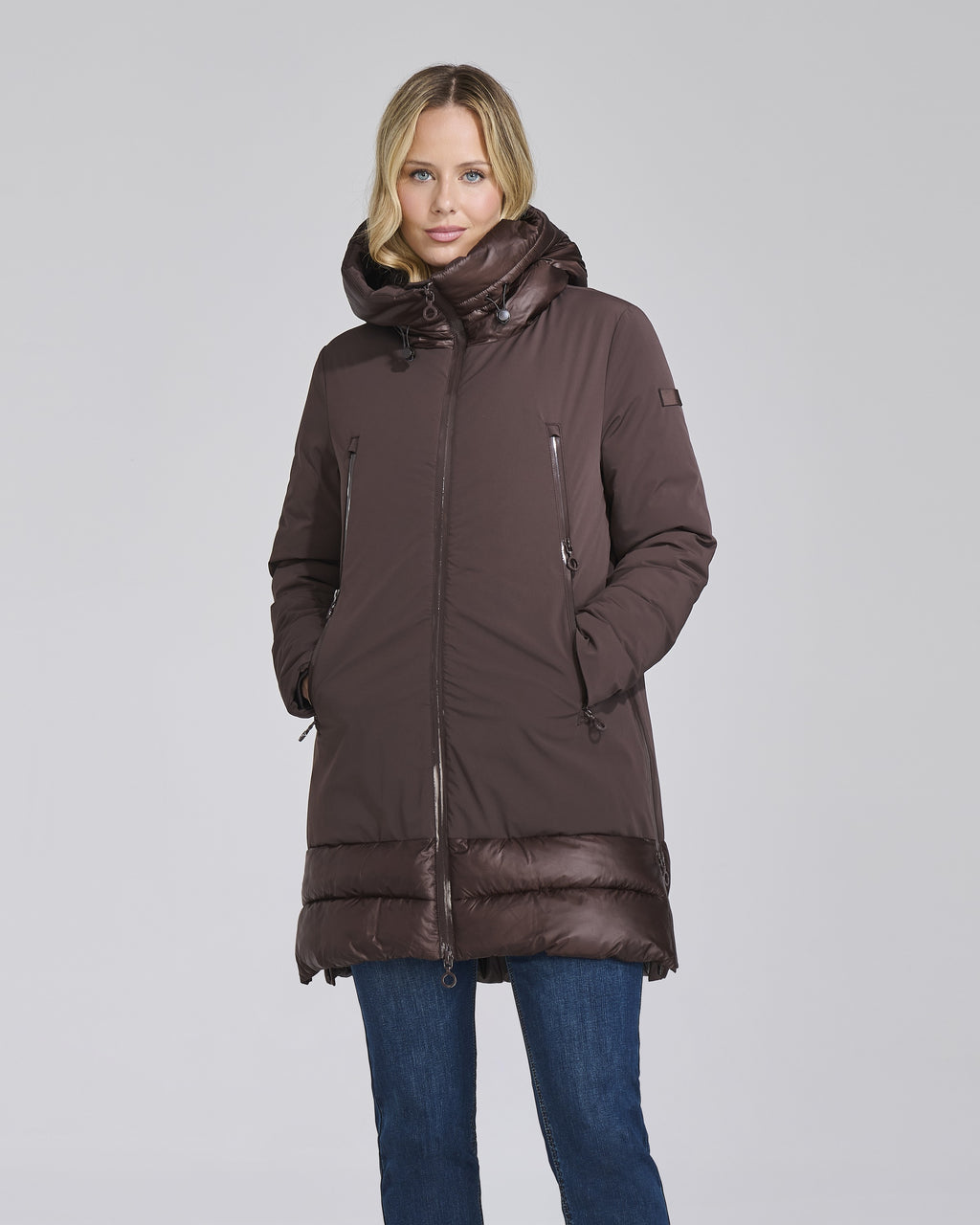 Giubbino tecnico lungo con zip e cappuccio donna – Chiara Dalba