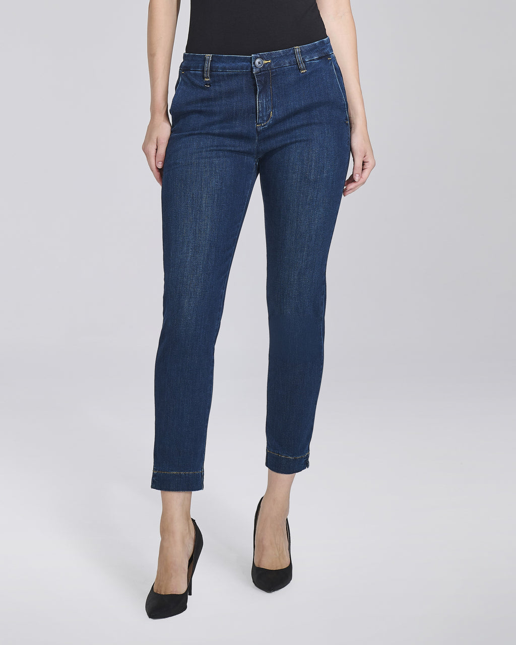 Jeans slim lavaggio blu medio con tasche chino donna, colore Denim – Chiara Dalba