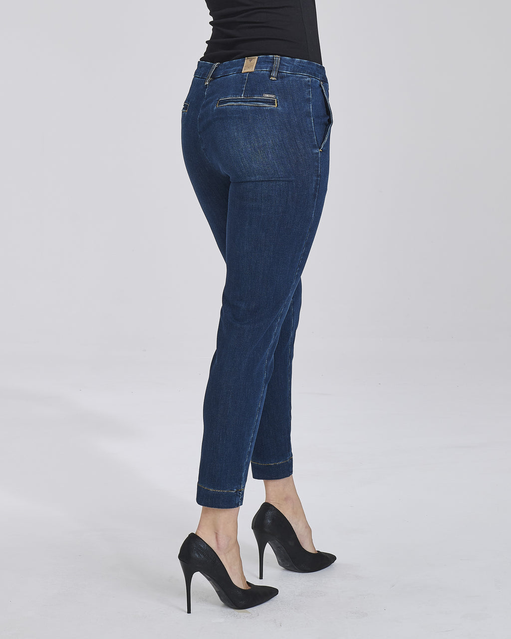 Jeans slim lavaggio blu medio con tasche chino donna – Chiara Dalba, foto 5