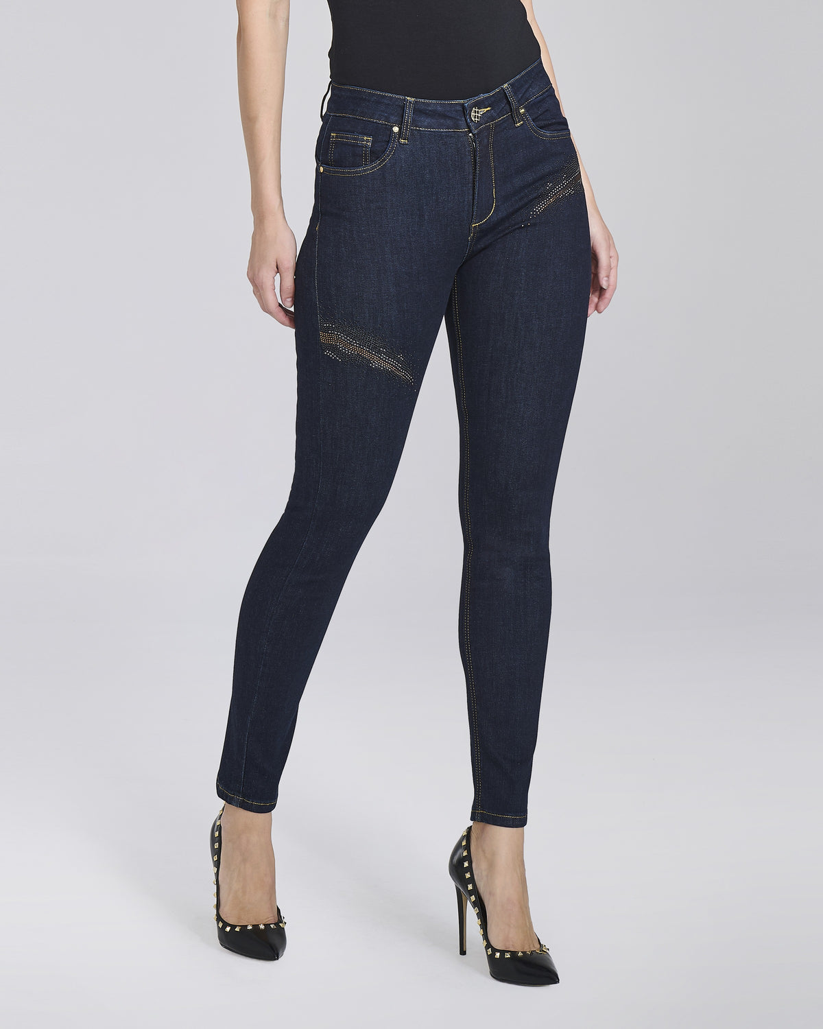Jeans skinny con applicazione decorativa donna, colore Denim – Chiara Dalba