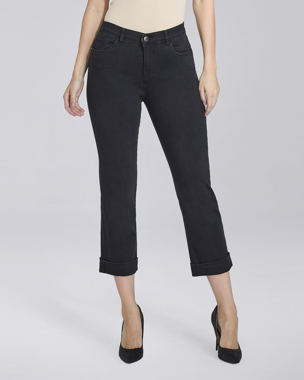 Jeans neri con risvolti 5 tasche donna – Chiara Dalba, foto 4