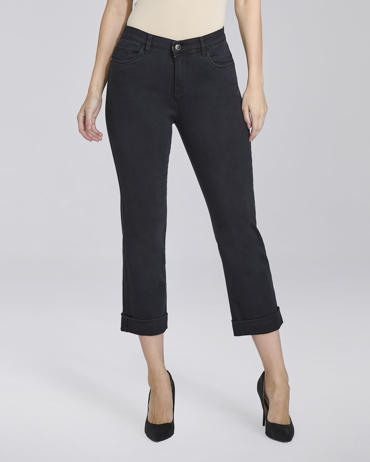Jeans neri con risvolti 5 tasche donna – Chiara Dalba, foto 4