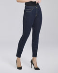 Jeans slim push up con impunture a contrasto