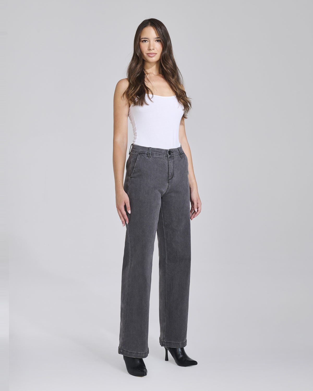 Jeans palazzo grigio con tasche chino donna – Chiara Dalba