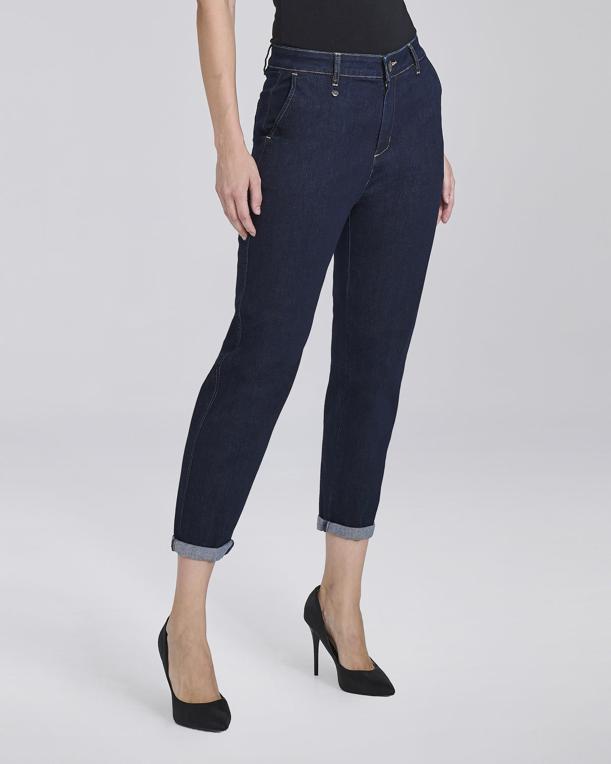 Jeans carrot slim con risvolti donna, colore Denim – Chiara Dalba