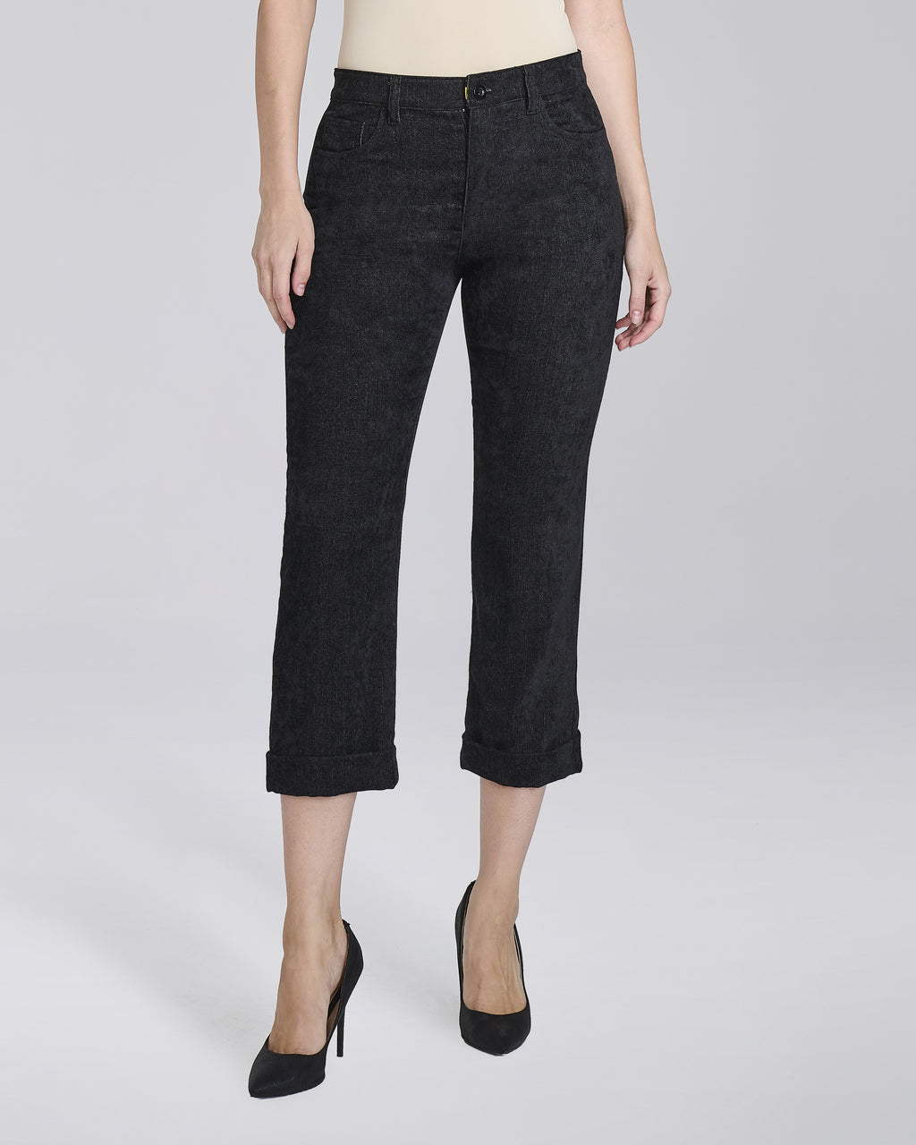 Pantalone straight con tasche chino e risvolti donna, colore Nero – Chiara Dalba