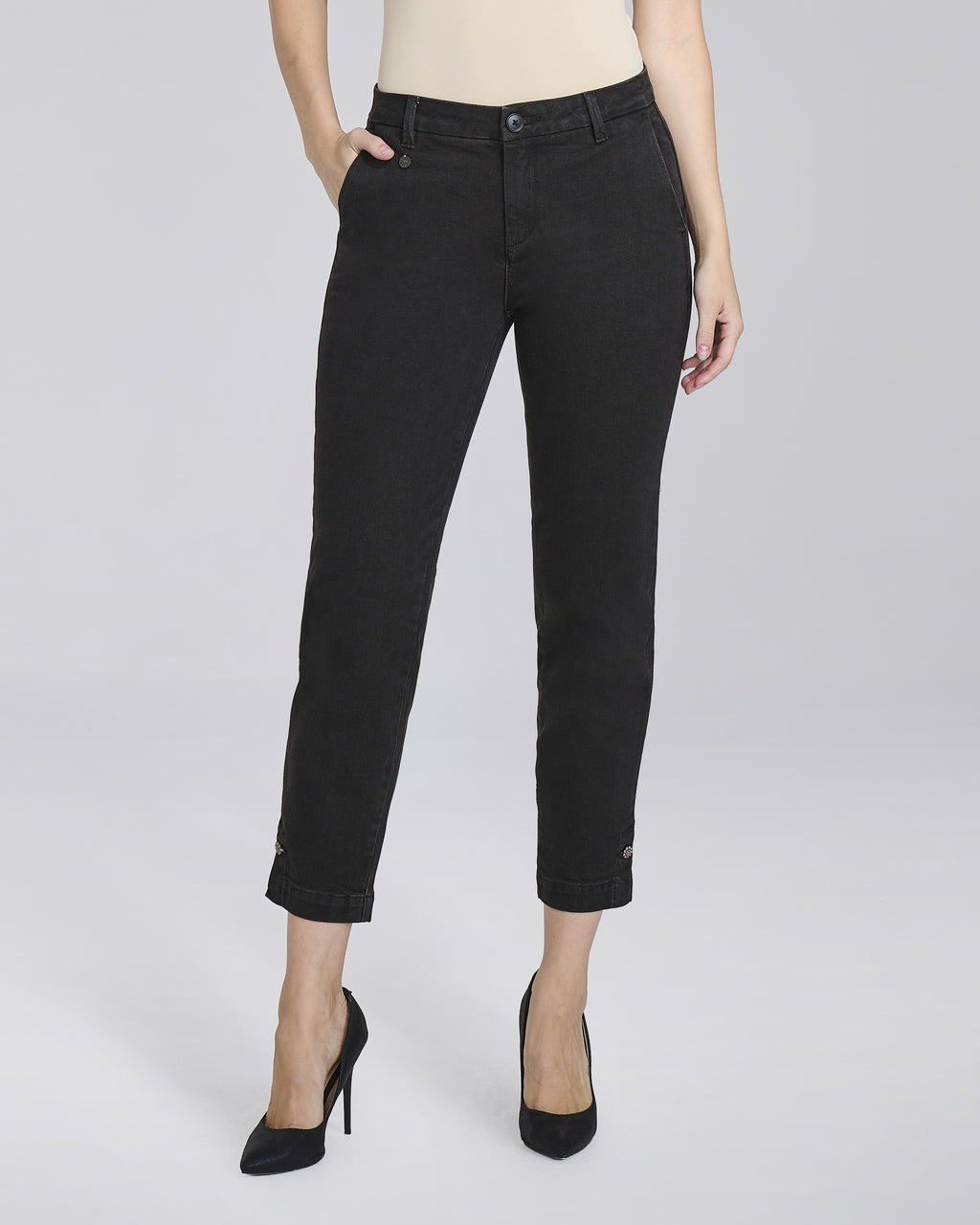 Jeans slim nero con tasche chino donna, colore Denim – Chiara Dalba