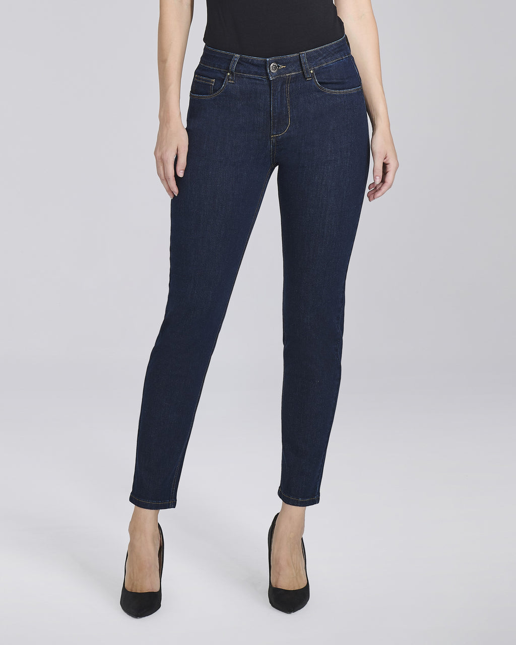 Jeans slim push up blu notte con impunture tono su tono donna, colore Denim – Chiara Dalba