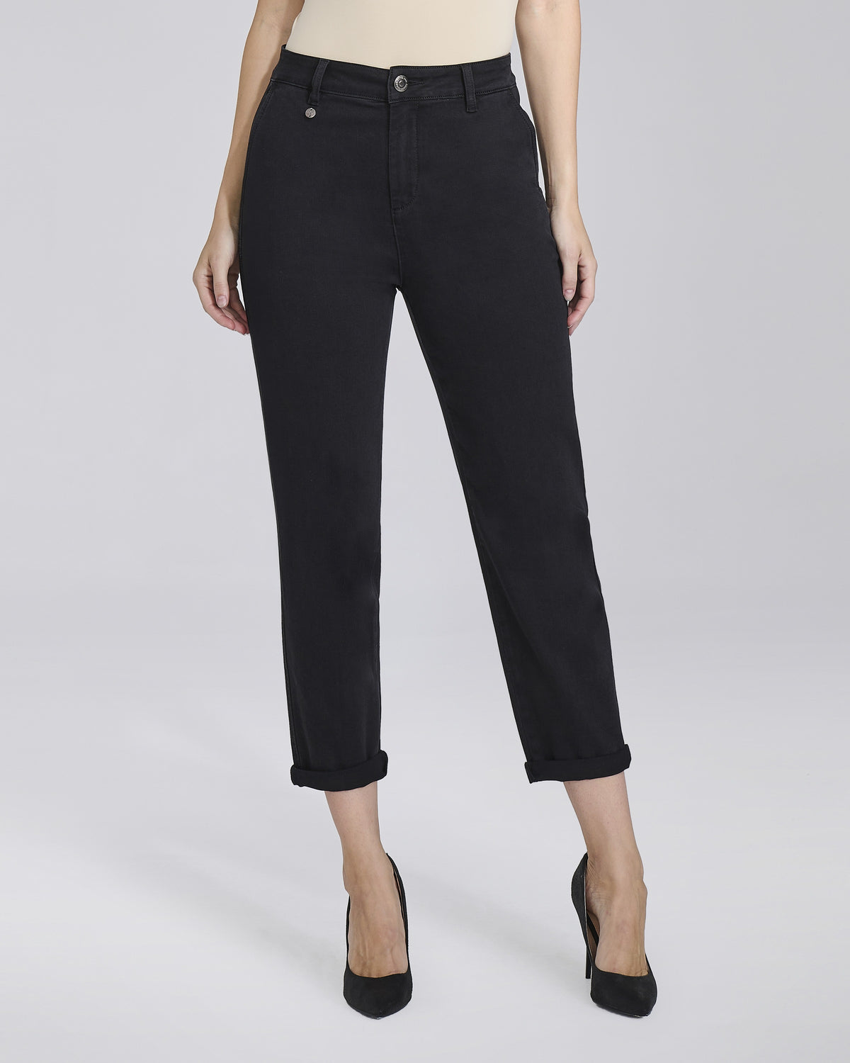 Jeans carrot nero con tasche chino e risvolti donna – Chiara Dalba, foto 4