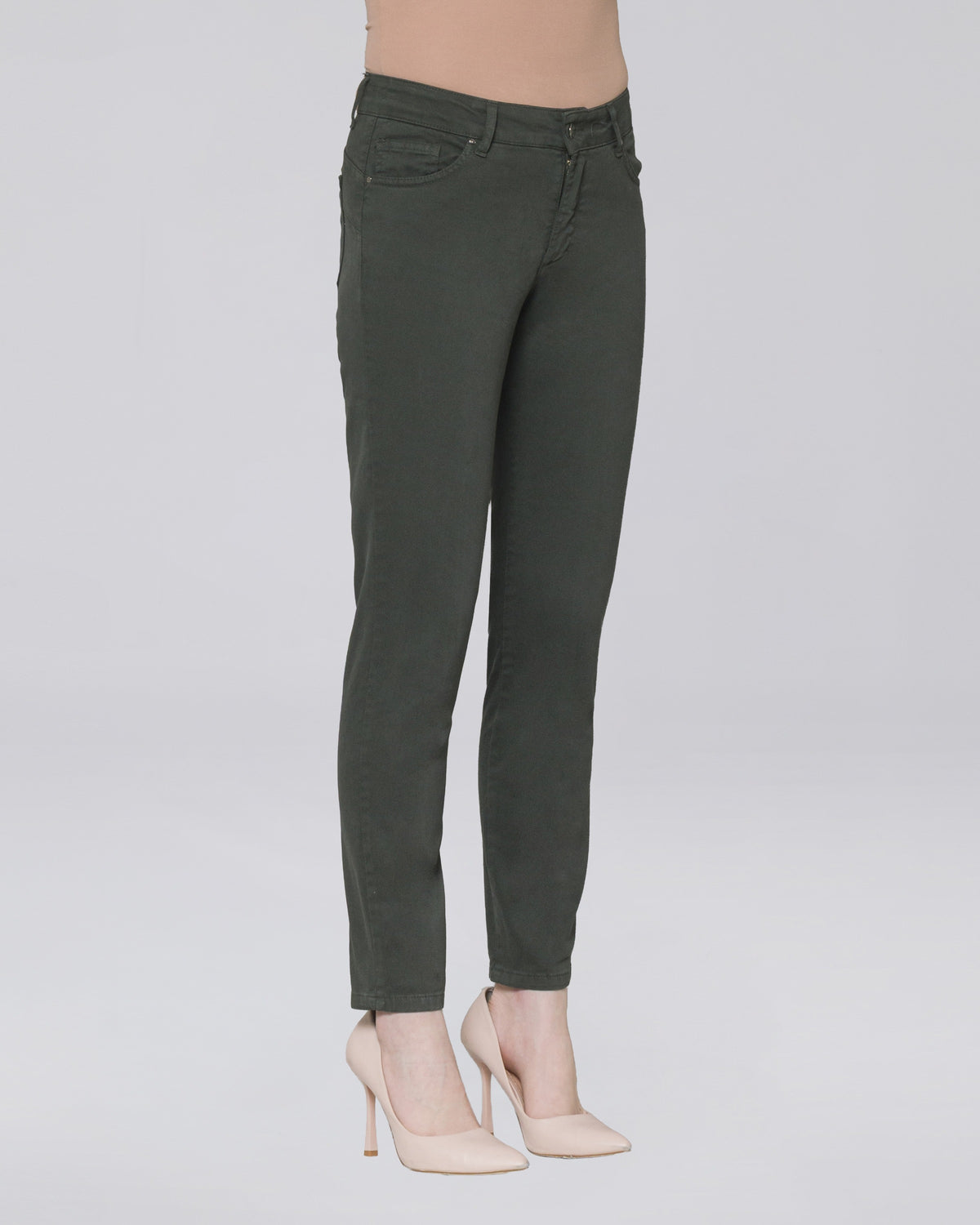 Pantalone Minerva 5 tasche slim donna, colore Verde Militare – Chiara Dalba