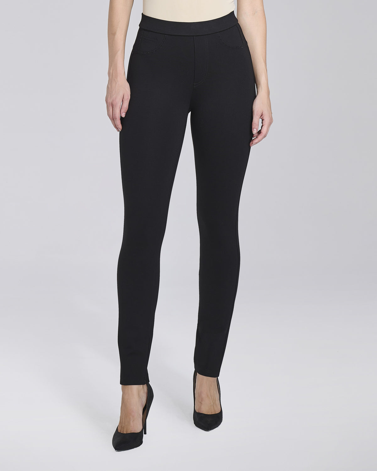 Pantalone slim in maglina senza tasche donna, colore Nero – Chiara Dalba