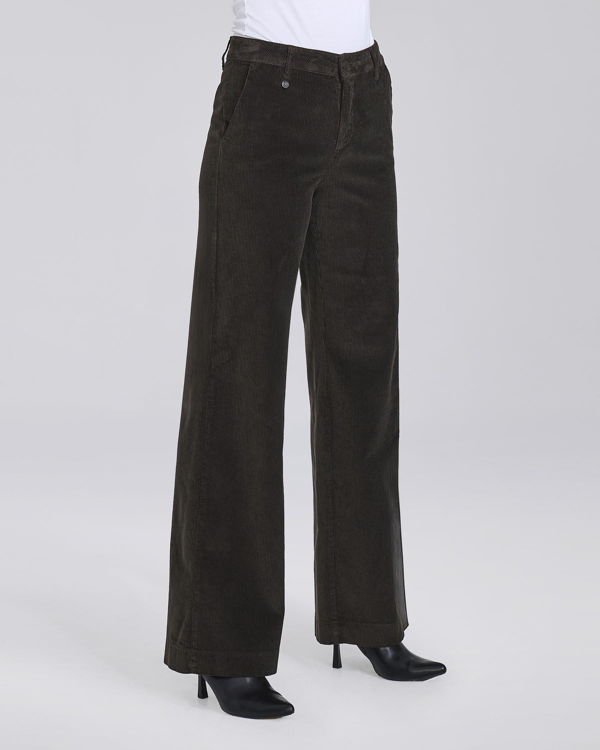 Pantalone palazzo in velluto con tasche chino donna, colore Moro – Chiara Dalba