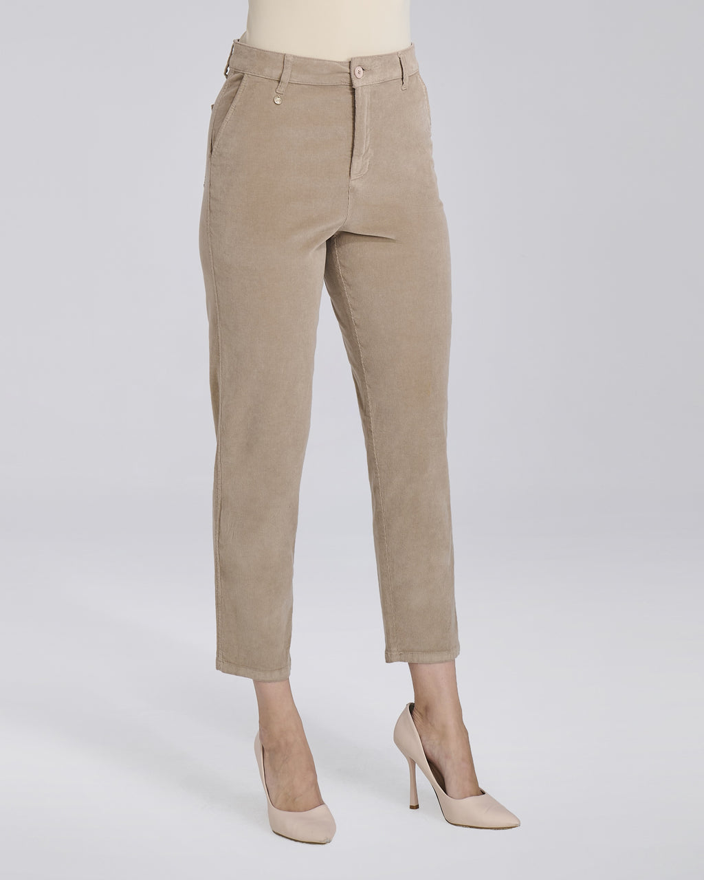 Pantalone straight in velluto con tasche chino donna, colore Beige – Chiara Dalba