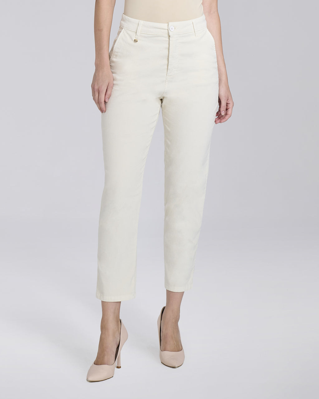 Pantalone straight in velluto con tasche chino donna, colore Burro – Chiara Dalba