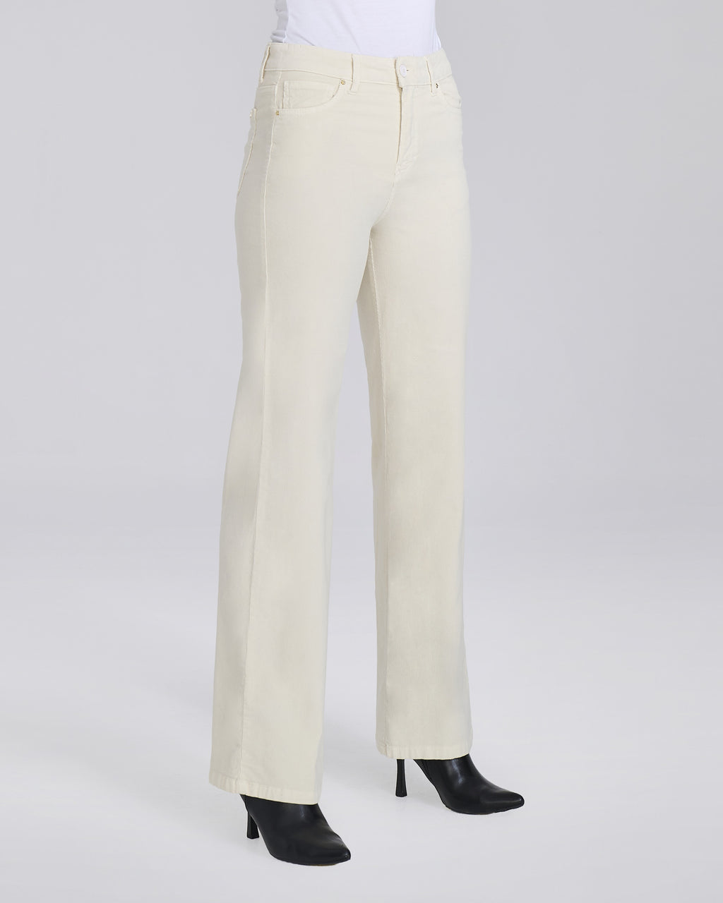 Pantalone palazzo in velluto 5 tasche donna, colore Burro – Chiara Dalba
