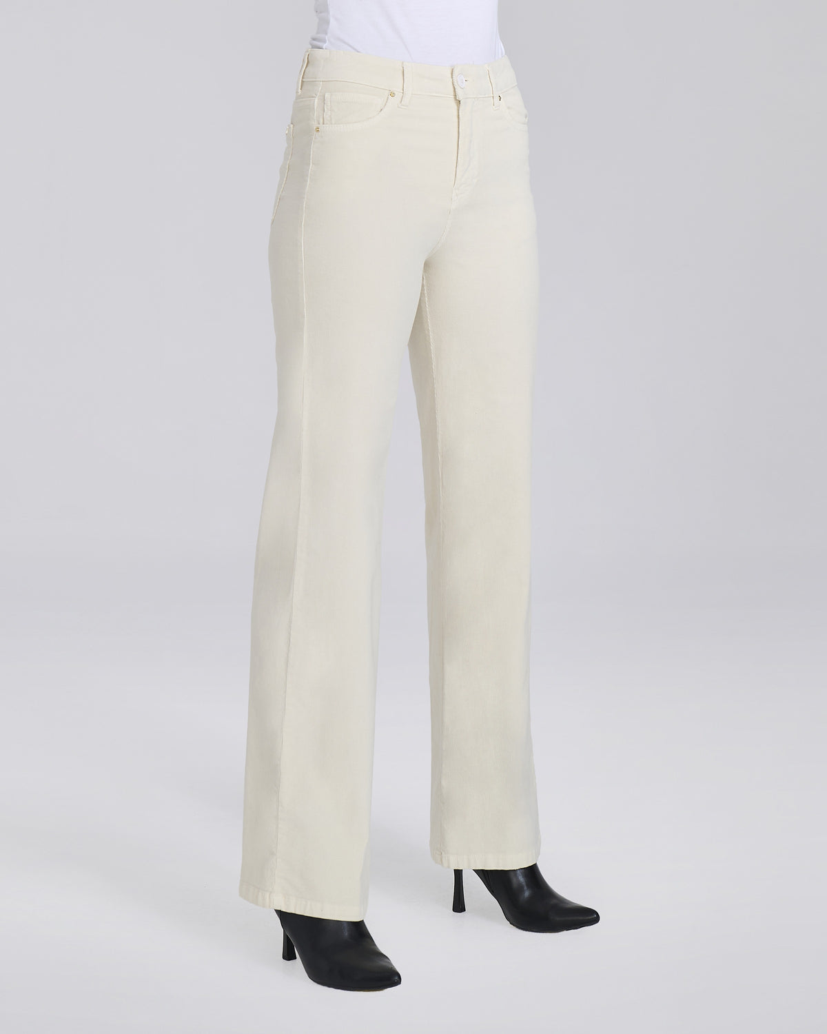 Pantalone palazzo in velluto 5 tasche donna, colore Burro – Chiara Dalba