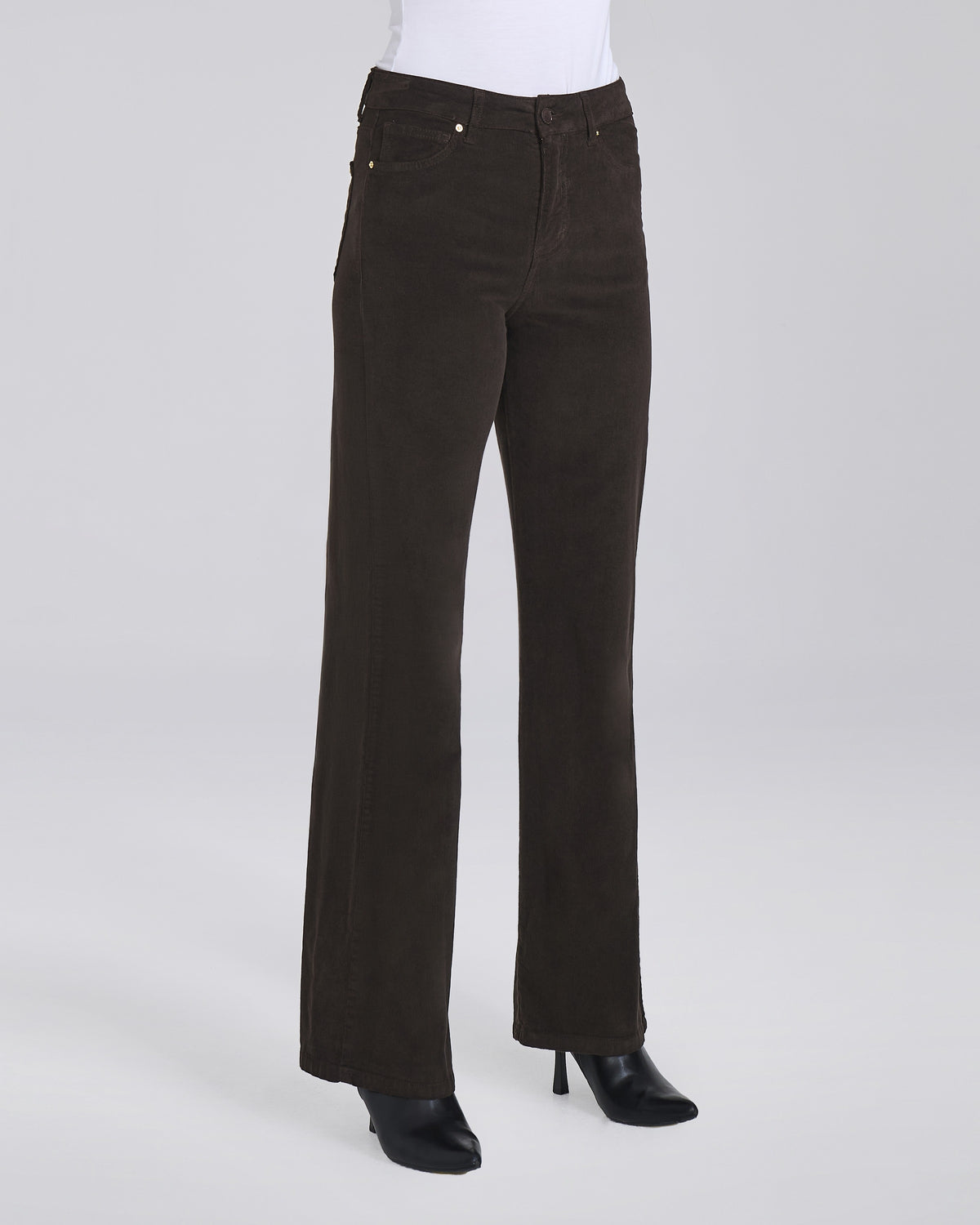 Pantalone palazzo in velluto 5 tasche donna, colore Moro – Chiara Dalba