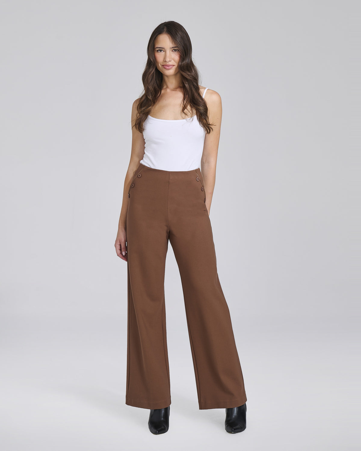 Pantalone palazzo in maglina con bottoni decorativi donna – Chiara Dalba
