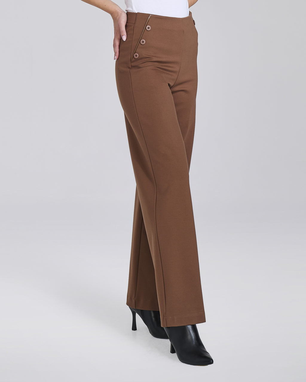 Pantalone palazzo in maglina con bottoni decorativi donna – Chiara Dalba, foto 4