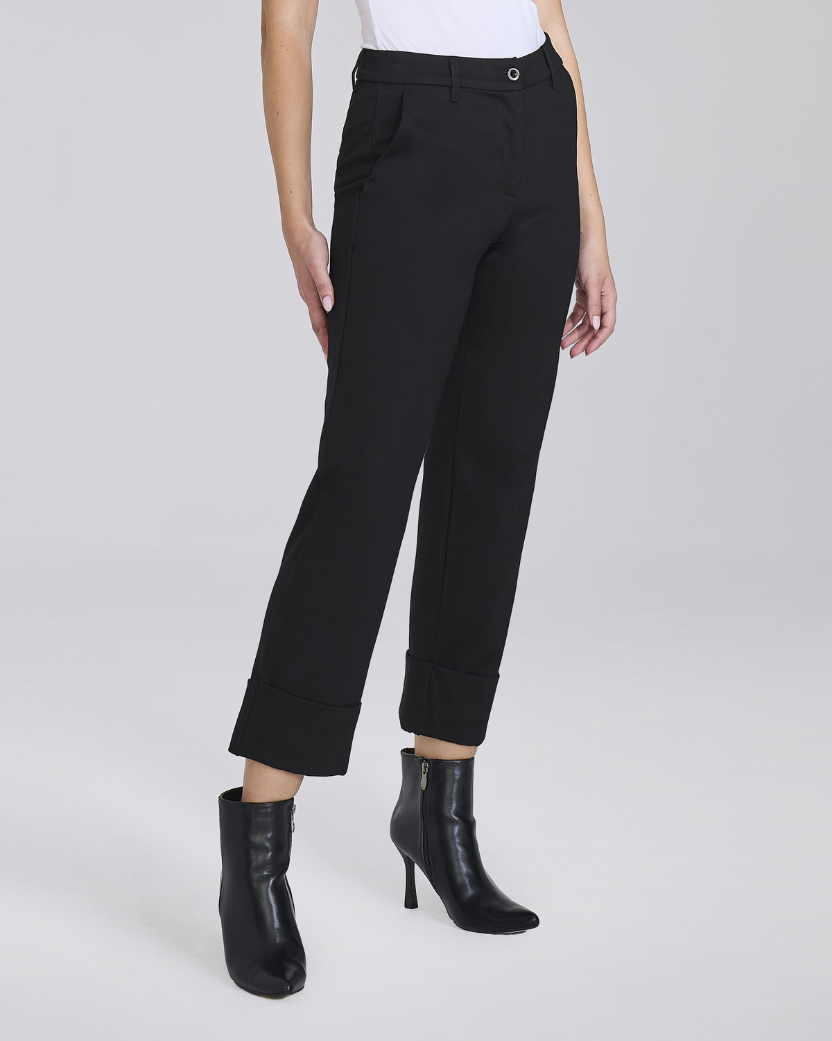 Pantalone in maglina a gamba dritta con risvolti donna, colore Nero – Chiara Dalba