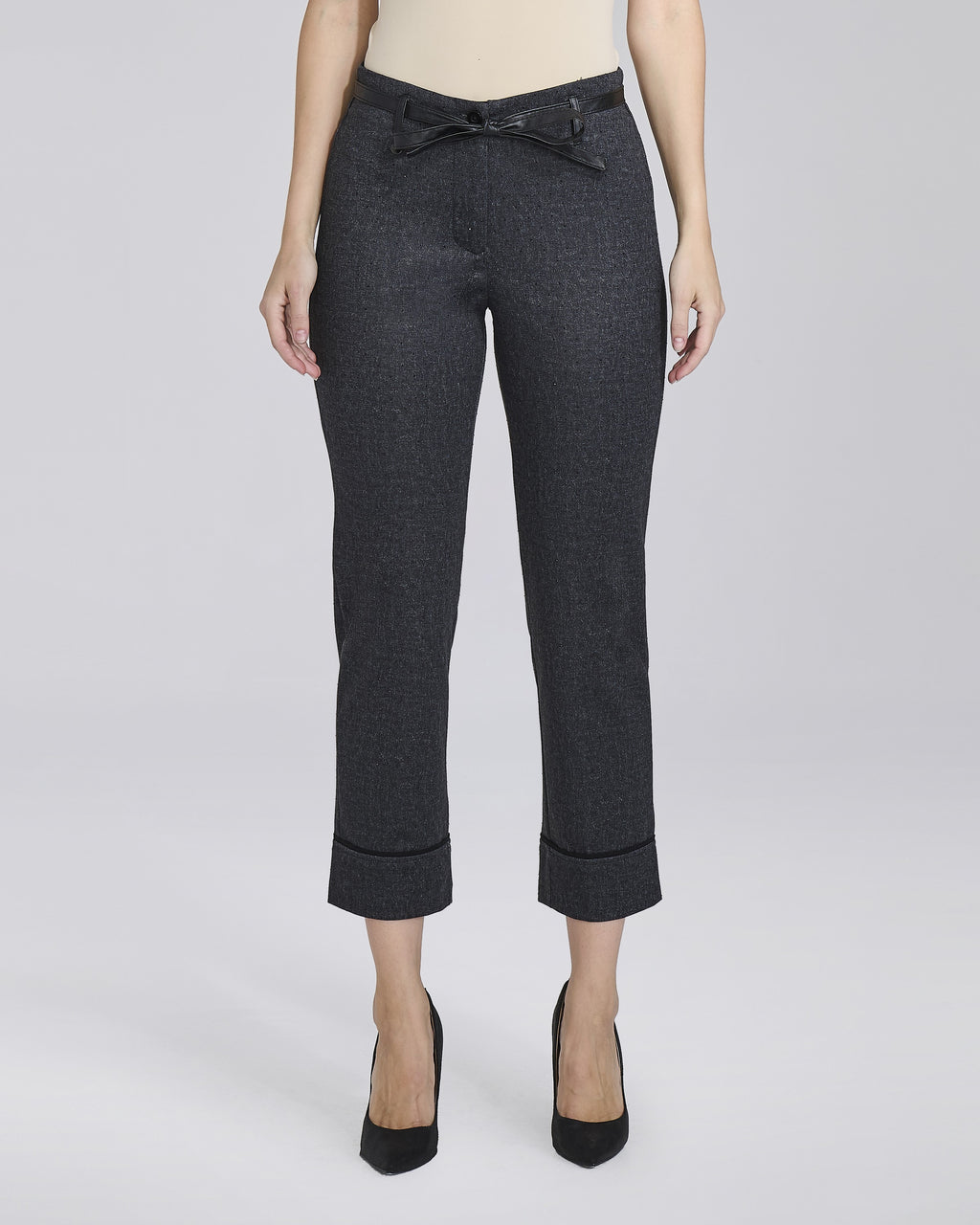 Pantalone in maglina con cintura e risvolti donna, colore Nero – Chiara Dalba