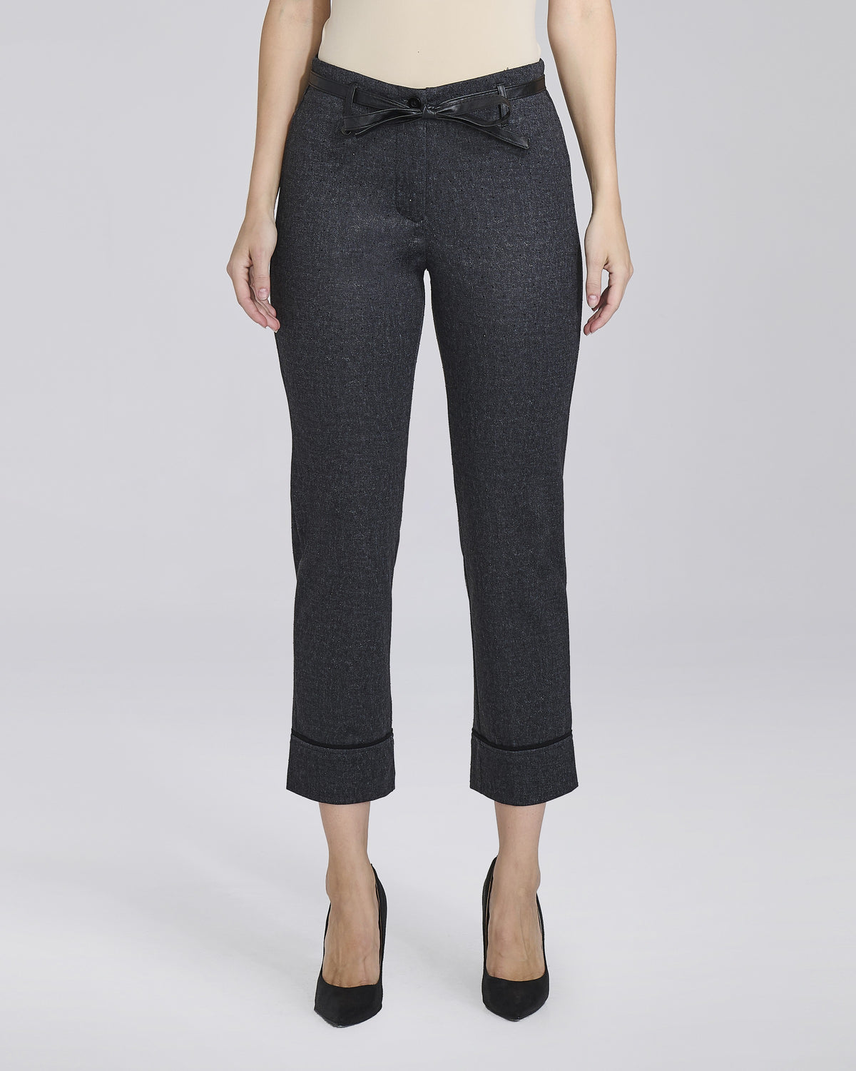 Pantalone in maglina con cintura e risvolti donna, colore Nero – Chiara Dalba