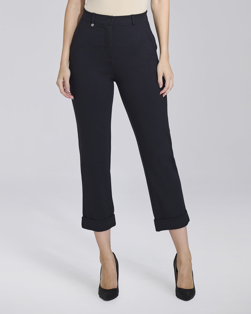 Pantalone in maglina cropped leggermente svasato con risvolti donna – Chiara Dalba, foto 4