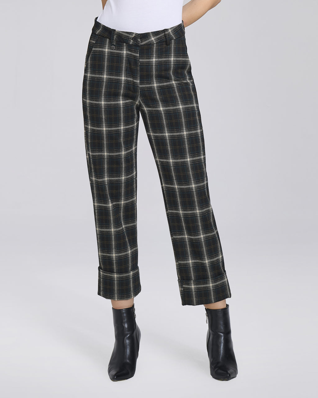 Pantalone a quadri con tasche chino e risvolti donna, colore Nero – Chiara Dalba
