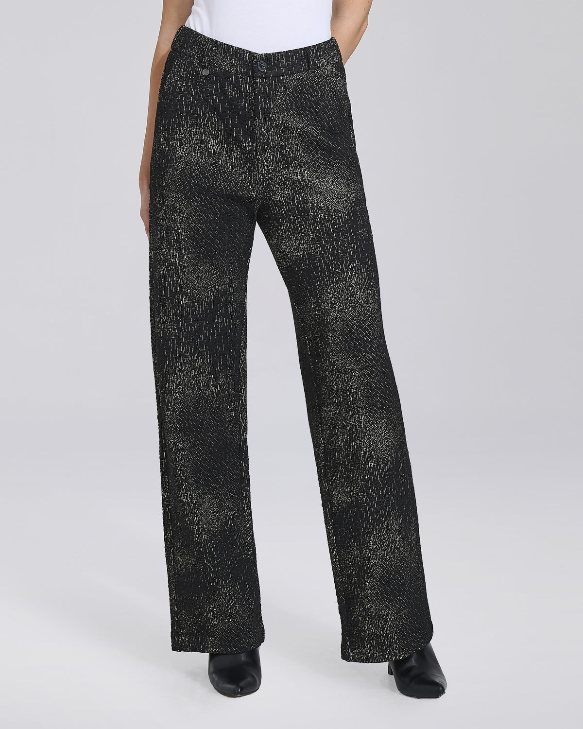Pantalone palazzo in maglina fantasia donna, colore Nero – Chiara Dalba