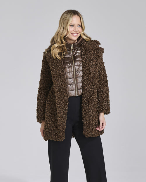 Cappotto in ecopelliccia riccia con cappuccio - Chiara Dalba