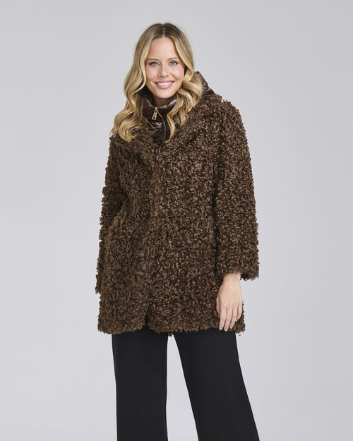 Cappotto in ecopelliccia riccia con cappuccio - Chiara Dalba