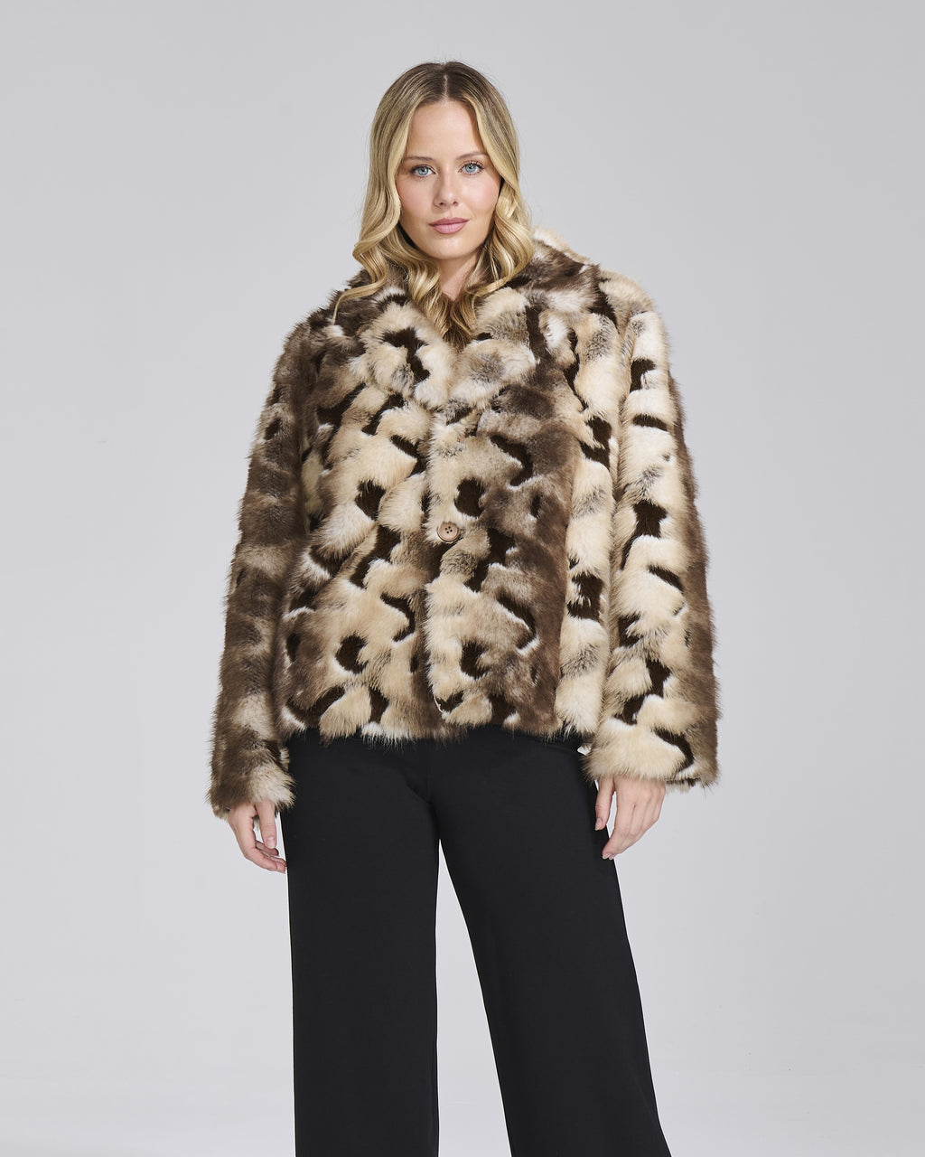 Giacca double ecopelliccia fantasia e suede donna, colore Moro – Chiara Dalba