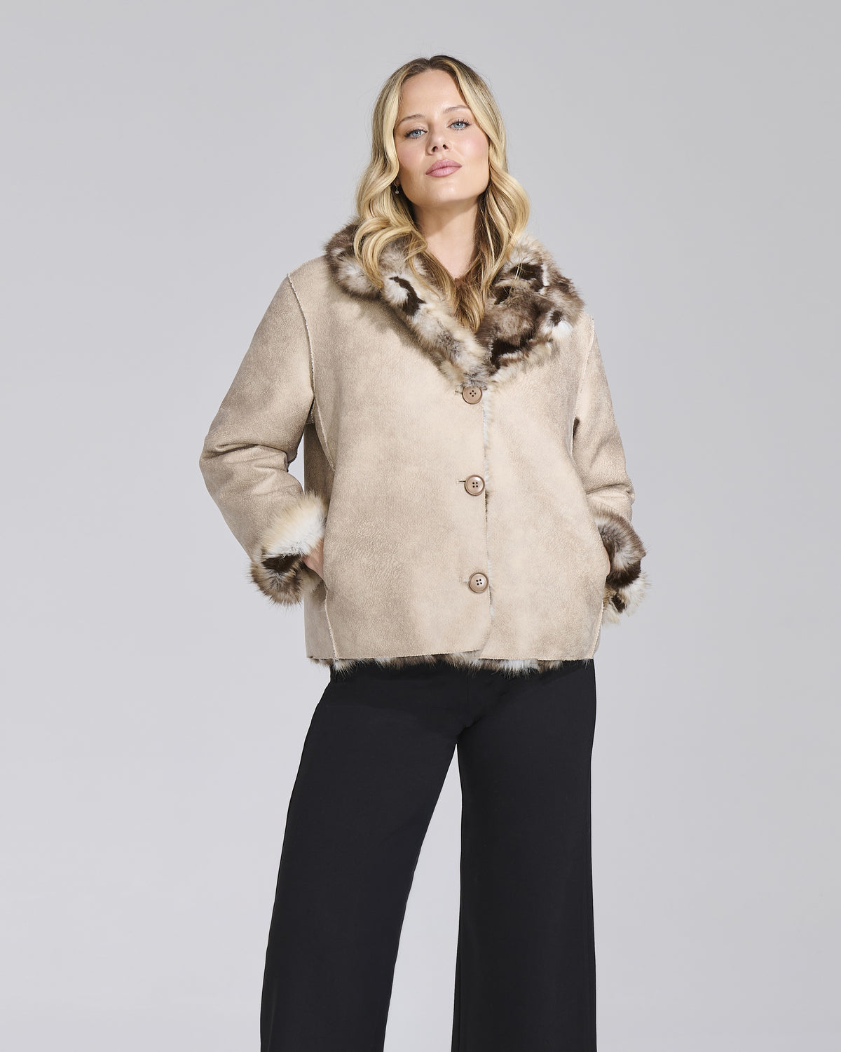Giacca double ecopelliccia fantasia e suede donna – Chiara Dalba, foto 3