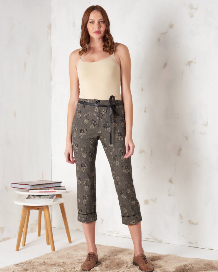 Flower-patterned Milano stitch trousers