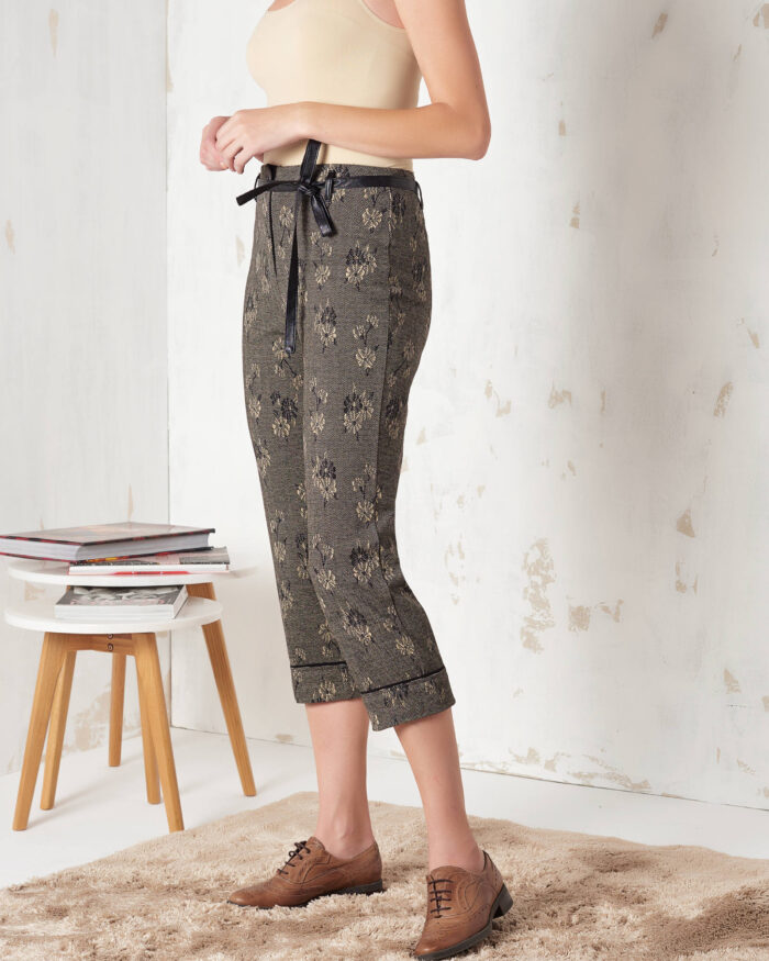 Flower-patterned Milano stitch trousers