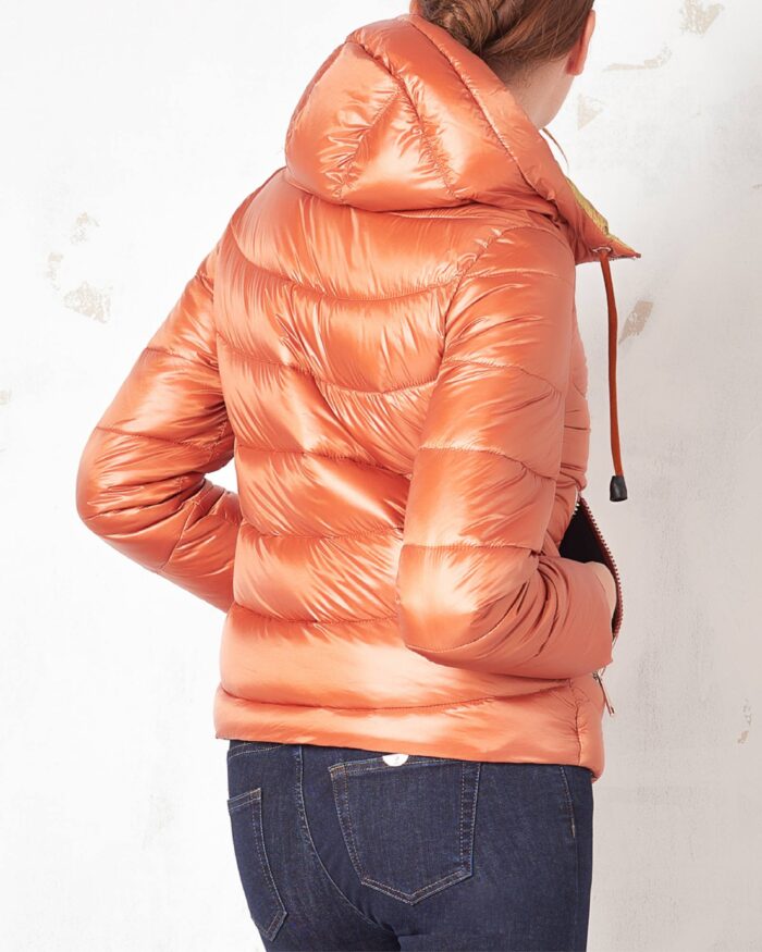 Short hooded jacket with central zip