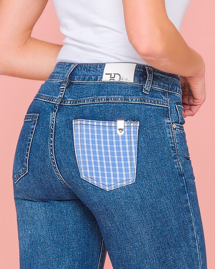 Jeans with checkered lapels