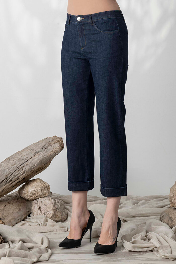 Jeans Cropped con Piegone e Frisi