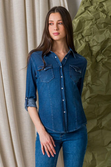 Camicia di Jeans con Bottoni Automatici